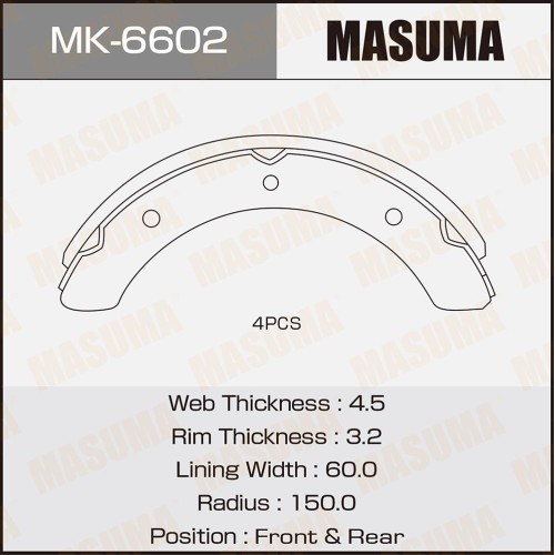 Колодки тормозные Mitsubishi Fuso (Tracks) Canter 85- барабанные MASUMA MK-6602