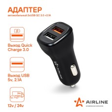 Адаптер 12/24 В USB 2 входа в прикуриватель Airline AEAK015
