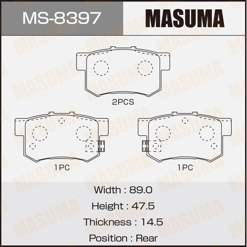 Колодки тормозные Honda Civic 97-, (FD, FA) 06-, Accord 89-08; Suzuki SX4 06- задние MASUMA MS-8397