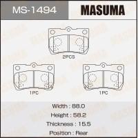 Колодки тормозные Toyota Crown 03-, Mark X 04-; Lexus GS 05-, IS250 05- задние MASUMA MS-1494