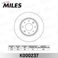Диск тормозной Kia Cerato (LD) 1.5-2.0 04- передний вентилируемый D=275 мм Miles K000237