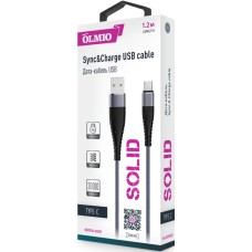 Кабель USB SOLID 2.0- Tupe-C, 1.2м, 2.1А, усиленный, цвет титановый, OLMIO 039050