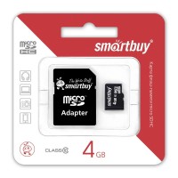 Карта памяти Micro 4GB SDHC Smart Buy Class 10 с адаптером