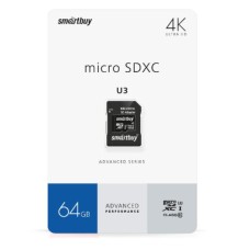 Карта памяти Micro 64GB SDXC SmartBuy Class 10 U3 V30 A1 Advanced R/W up to 90/55 MB/s c адаптером