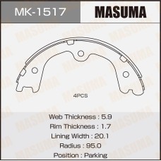 Колодки стояночного тормоза Nissan Murano (Z50, Z51) 04-14, Pathfinder (R52)14-; Infiniti FX 08- Masuma MK-1517