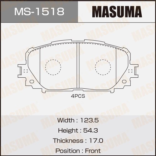 Колодки тормозные Toyota Yaris/Viiz (P9, P13) 05- передние (Advics) Masuma MS-1518