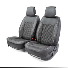 Накидка на сиденье Car Performance переднее экокожа с контрастной прострочкой черно - серая 2 шт CUS-2102 BK/GY