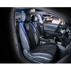 Накидки на сиденье CarFashion Space велюр/экокожа передняя черная синие вставки 2 шт.