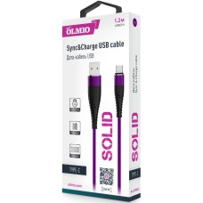 Кабель USB SOLID 2.0- Tupe-C, 1.2м, 2.1А, усиленный, цвет индиго, OLMIO 039053