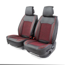 Накидка на сиденье Car Performance переднее экокожа с контрастной прострочкой черно - красная 2 шт CUS-2102 BK/RD