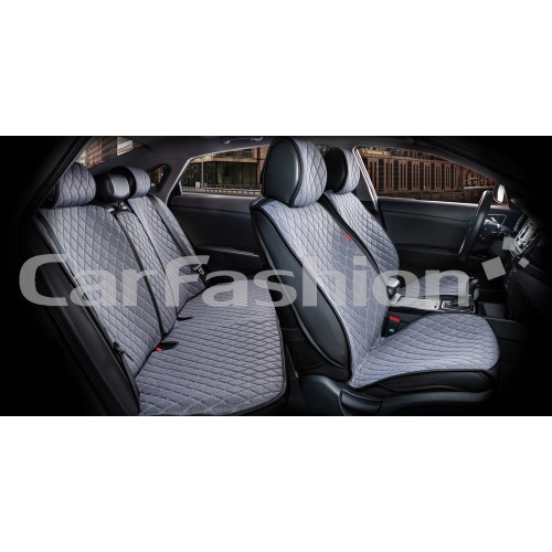 Накидки на сиденье CarFashion Crown plus экокожа/твид серый/черный/серый 11 пр.