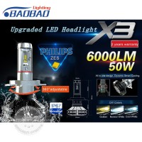 Лампа светодиодная HB3 50 Вт 6000K головного света с радиаторами 2 шт. X3