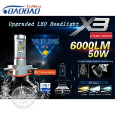 Лампа светодиодная HB3 50 Вт 6000K головного света с радиаторами 2 шт. X3
