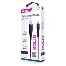 Кабель USB SOLID 2.0-micro, 1.2м, 2.1A., усиленный, цвет индиго, OLMIO 039052