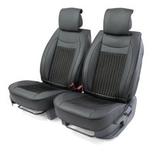 Накидка на сиденье Car Performance переднее экокожа+ вставка с объемным плетением черная 2 шт CUS-2072 BK/BK