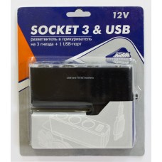 Прикуриватель 3 гнезда 12 В USB 120 Вт серый Nova 31858