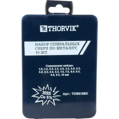Набор сверл по металлу HSS Co Thorvik 19 шт. 1.0-10.0 мм металлический футляр TDBS19K5