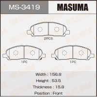 Колодки тормозные Mitsubishi Chariot 97-03, RVR 97-02 передние Masuma MS-3419