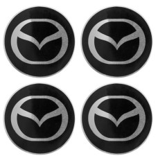 Эмблема на диски/колпаки D=5,7 см черные/алюминий Mazda 4 шт. Skyway