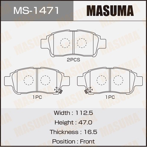 Колодки тормозные Toyota Yaris/Viiz (P10) 99-05, Platz 99- передние MASUMA MS-1471