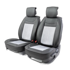 Накидка на сиденье Car Performance переднее экокожа+ вставка с объемным плетением черно - серая 2 шт CUS-2072 BK/GY