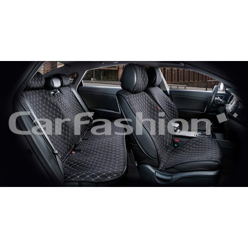 Накидки на сиденье CarFashion Crown plus экокожа/твид черный/черный/серый 11 пр.