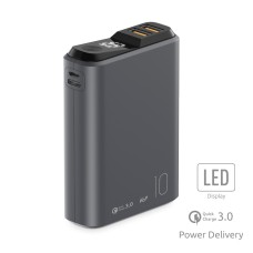 Аккумулятор внешний 10000mAh QS-10 18 Вт QuickCharge3.0/PowerDelivery LCD темно-серый Olmio