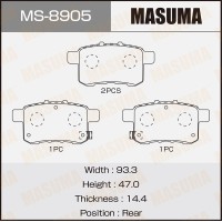 Колодки тормозные Honda Accord (CU, CR) 08- задние дисковые MASUMA MS-8905