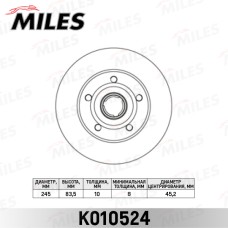 Диск тормозной Audi A4 1.6-2.8 95-01 задний D=245 мм Miles K010524
