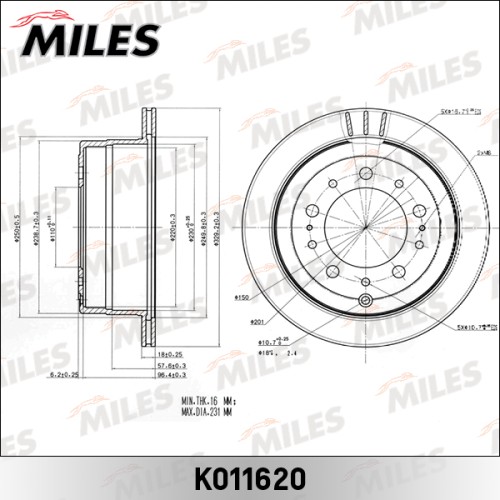 Диск тормозной Toyota Land Cruiser 100 задний вентилируемый Miles K011620