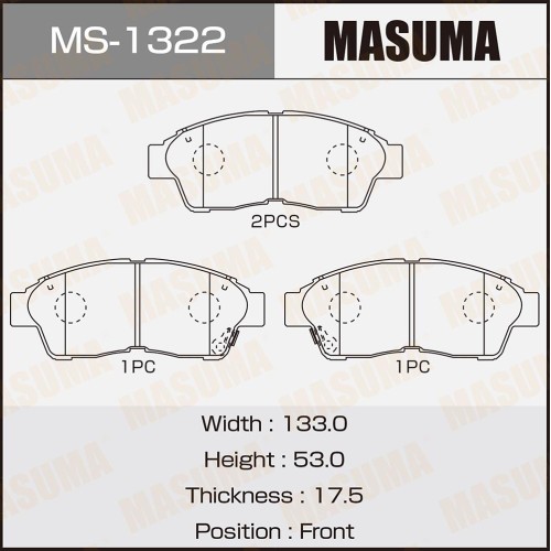 Колодки тормозные Toyota Corolla (E100) 92-97, Camry 96-01, Carina E 92-97, RAV 4 94-00 передние MASUMA MS-1322
