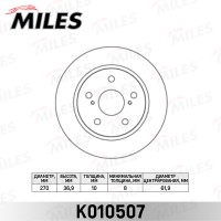 Диск тормозной Toyota Auris 07- (пр-во Великобритания) задний D=270 мм Miles K010507