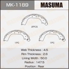 Колодки тормозные Nissan Navara (D22) 99-, Pathfinder (R50) 97- барабанные Masuma MK-1189