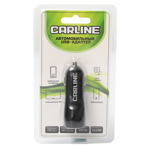 Адаптер 12/24 В USB 1 вход в прикуриватель (1 А) черный в блистере Carline ch-1ub